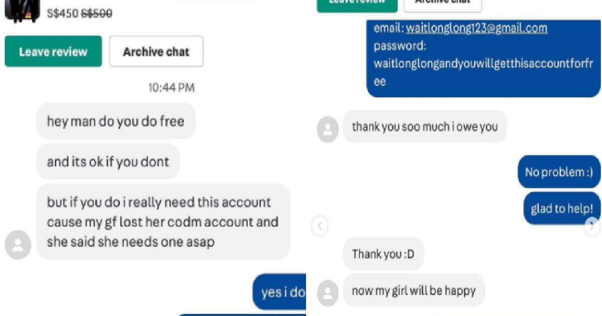 GUY ASKS CAROUSELL SELLER IF HE CAN HAVE HIS $450 GAME ACCOUNT FOR FREE, GETS TROLLED