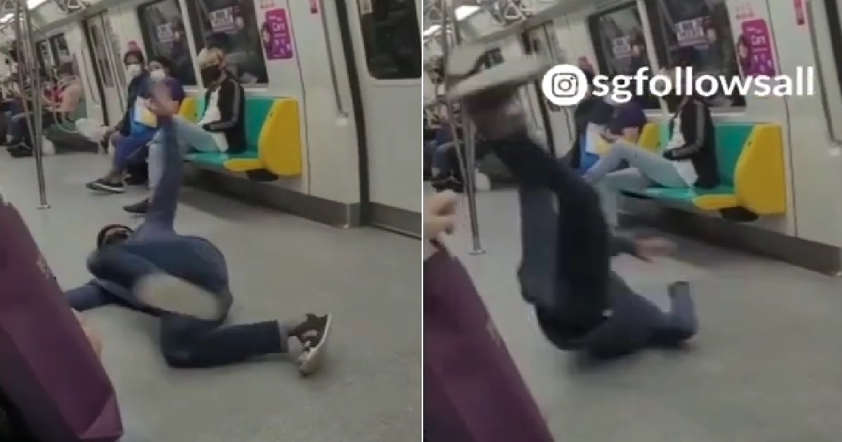 GUY MAKING A SCENE IN MRT, LIE DOWN ON FLOOR AND BREAKDANCING