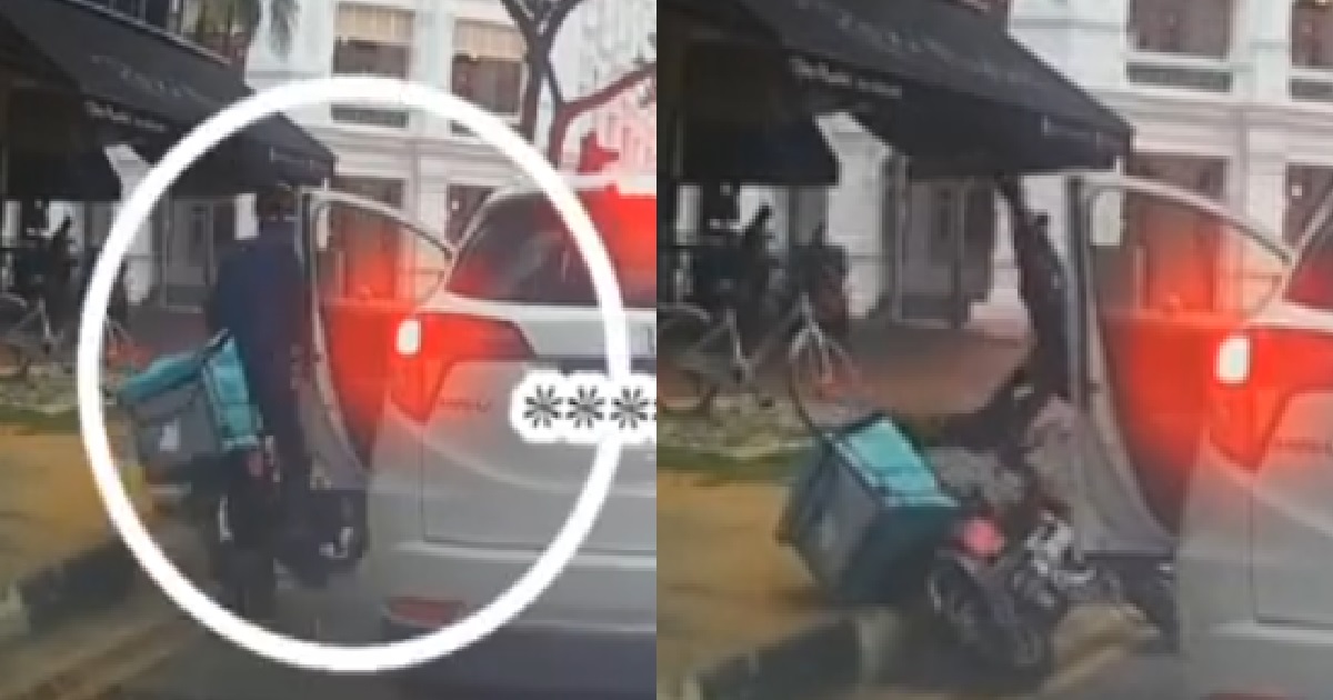 CAR PASSENGER OPEN DOOR NEVER LOOK, SENT DELIVERY RIDER FLYING