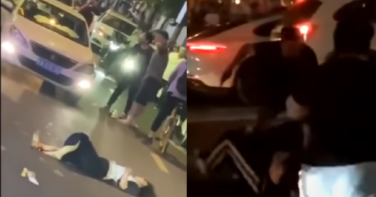 PRC MAN RUNS OVER XMM AFTER KNOCKING HER DOWN TO ESCAPE FROM ANGRY MOB