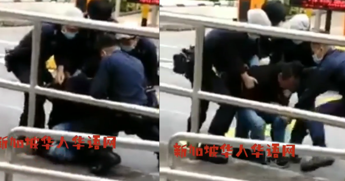 MAN GETS DETAINED BY 4 POLICE OFFICERS AS HE SHOUTS “MY HAND PAIN LA CHEE BAI”