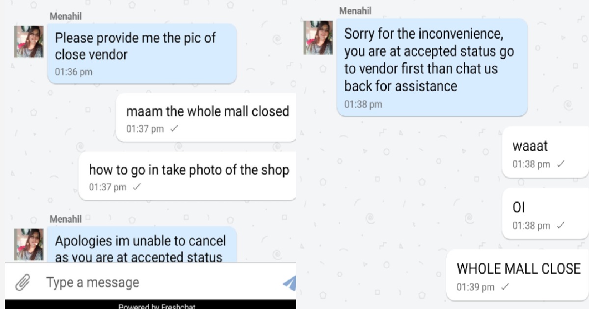 FOODPANDA RIDER VS DISPATCHER, WANT TO SEE PIC OF SHOP BUT MALL IS CLOSED