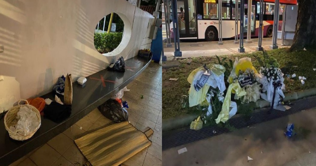 FLOWERS, BEER CANS AND ETC LITTERED ALL OVER VOID DECK BY FUNERAL-GOERS
