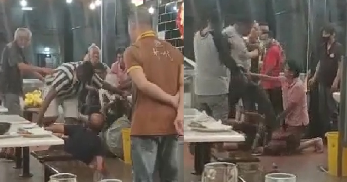 HUGE GROUP OF UNCLES FIGHTING AT COFFEESHOP, KENA WHACK ON THE FLOOR