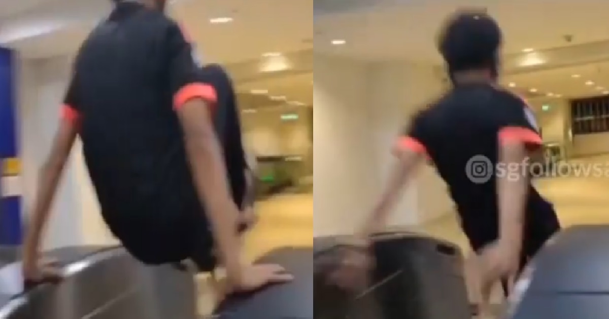 YOUNK PUNK JUMPS OVER MRT GANTRY TO ENTER STATION WITHOUT PAYING