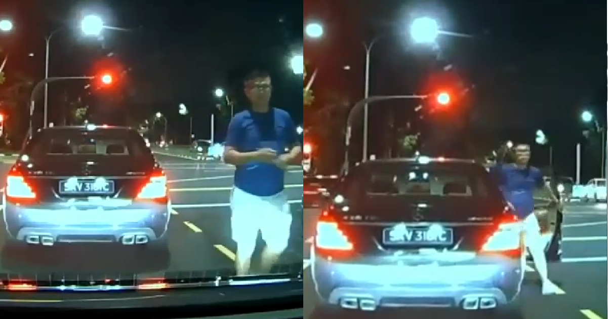 MERC DRIVER CUT IN & BRAKE IN FRONT OF CAR. ALIGHT, SMASH WINDOW & CHALLENGE DRIVER