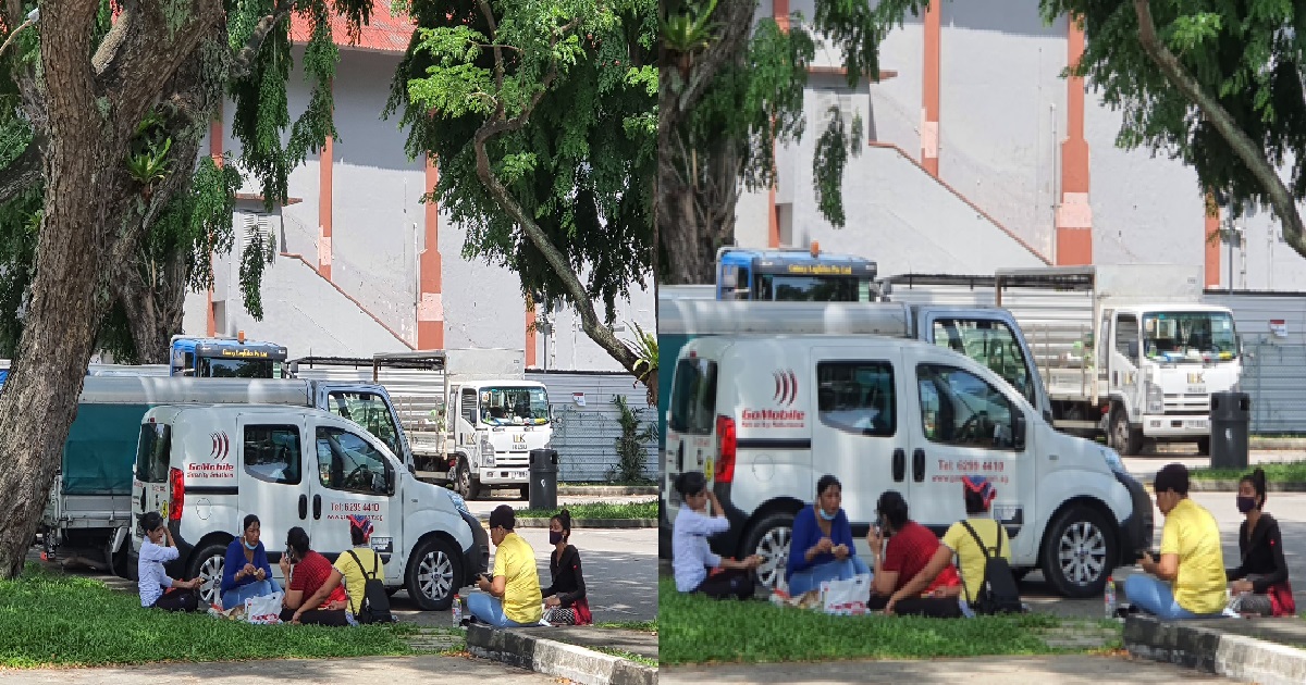 STUBBORN RULE BREAKERS SEEN HAVING PICNIC IN GROUP OF 6 OUTSIDE MRT STATION