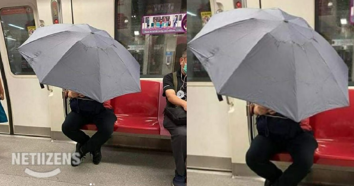 GUY USE UMBRELLA TO HIDE FROM COVID-19 FOR 200% PROTECTION