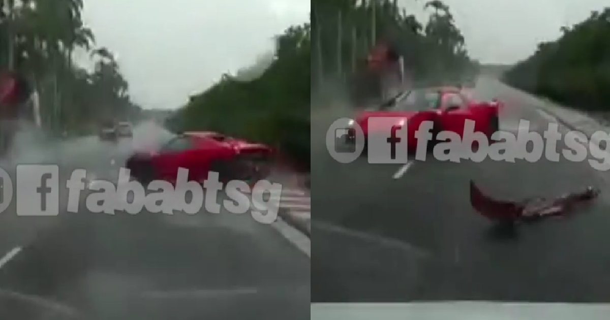 FERRARI ACCELERATES ON WET ROAD, LOSES CONTROL AND “DRIFTS”, ENDS UP CRASHING