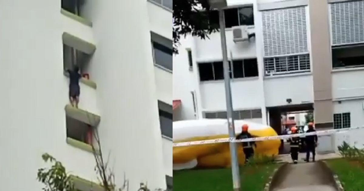GUY STANDING ON TOP OF HDB LEDGE, ALLEGEDLY WANTING TO JUMP DOWN