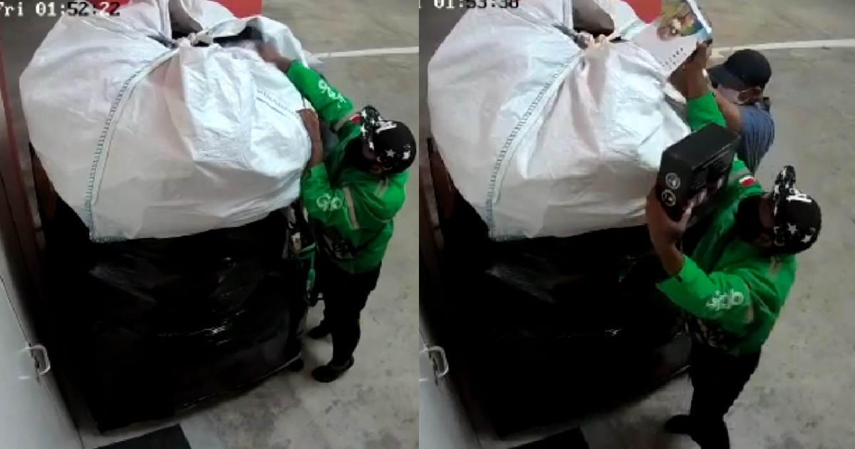 GRABFOOD RIDERS CAUGHT STEALING ITEMS FROM AUCTION PALLETS AT CARPARK