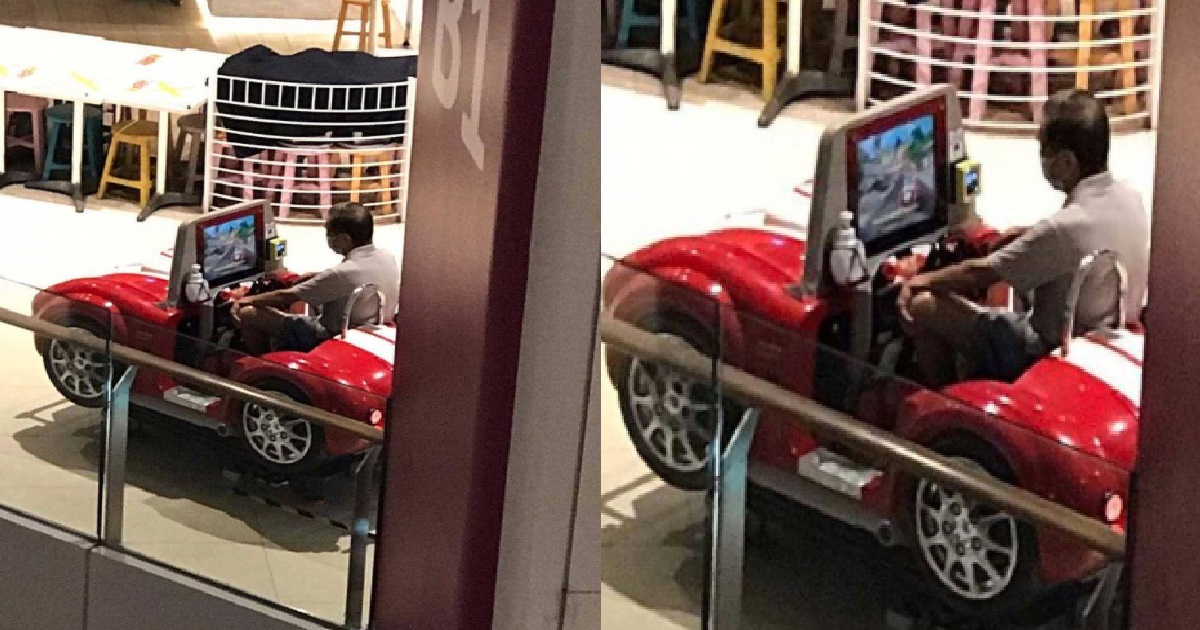UNCLE TRYING TO RELIVE HIS CHILDHOOD, SIT ON KIDDIE RIDE