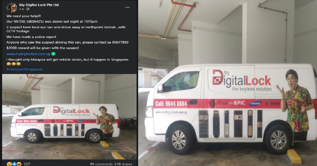 COMPANY SELLING LOCKS, HAS THEIR LOCK PICKED AND VAN STOLEN AT YISHUN