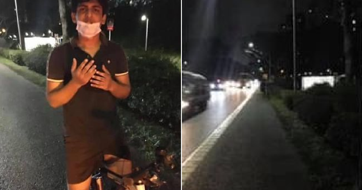 CAR PULLS OVER CYCLIST RIDING ON EXPRESSWAY W/O LIGHTS AFTER ALMOST SMASHING HIM
