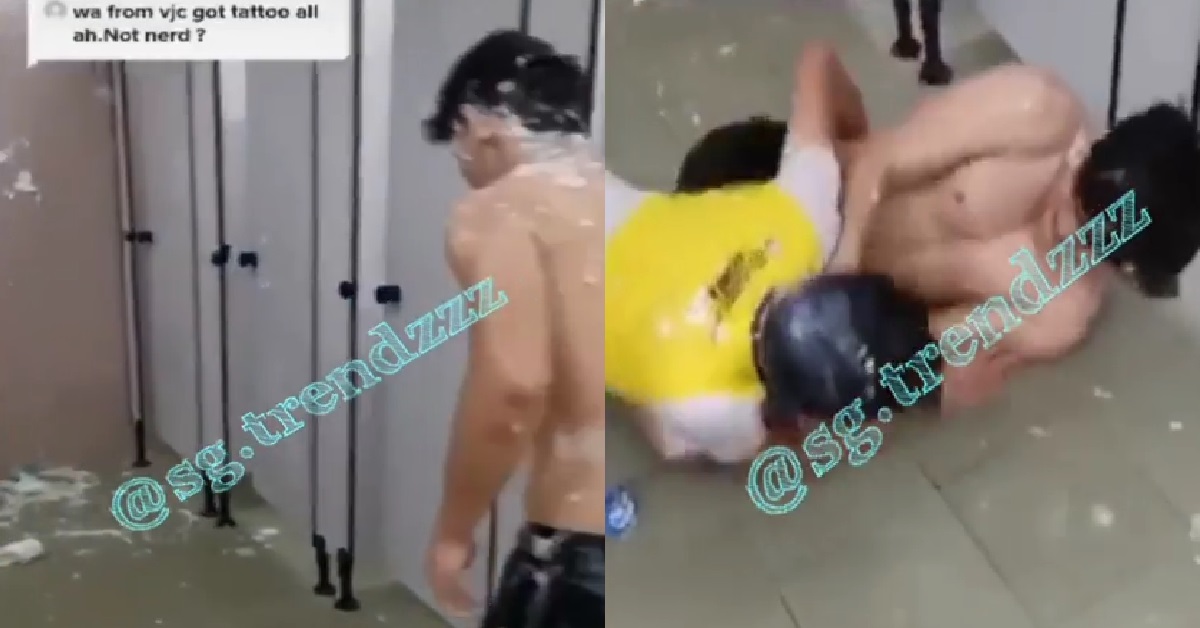 YOUNG PUNKS COVER THEMSELVES AND TOILET IN SOAP, WRESTLE ON THE FLOOR