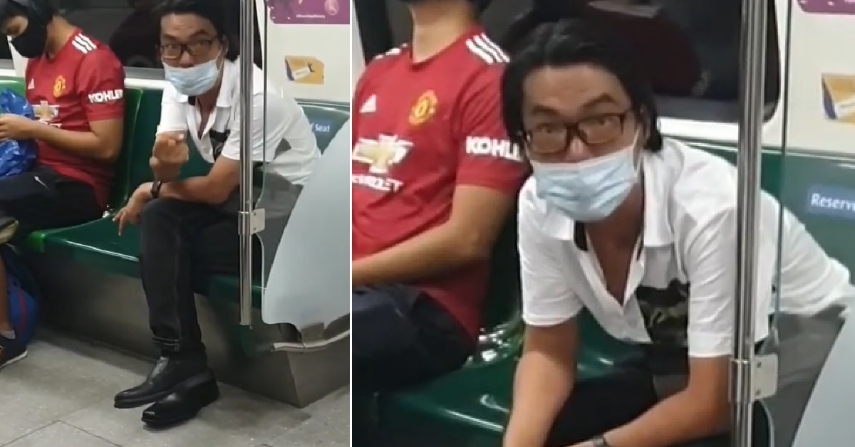 MAN TRIES TO PICK FIGHT IN MRT & KEEPS SHOUTING @ TAMPINES MRT