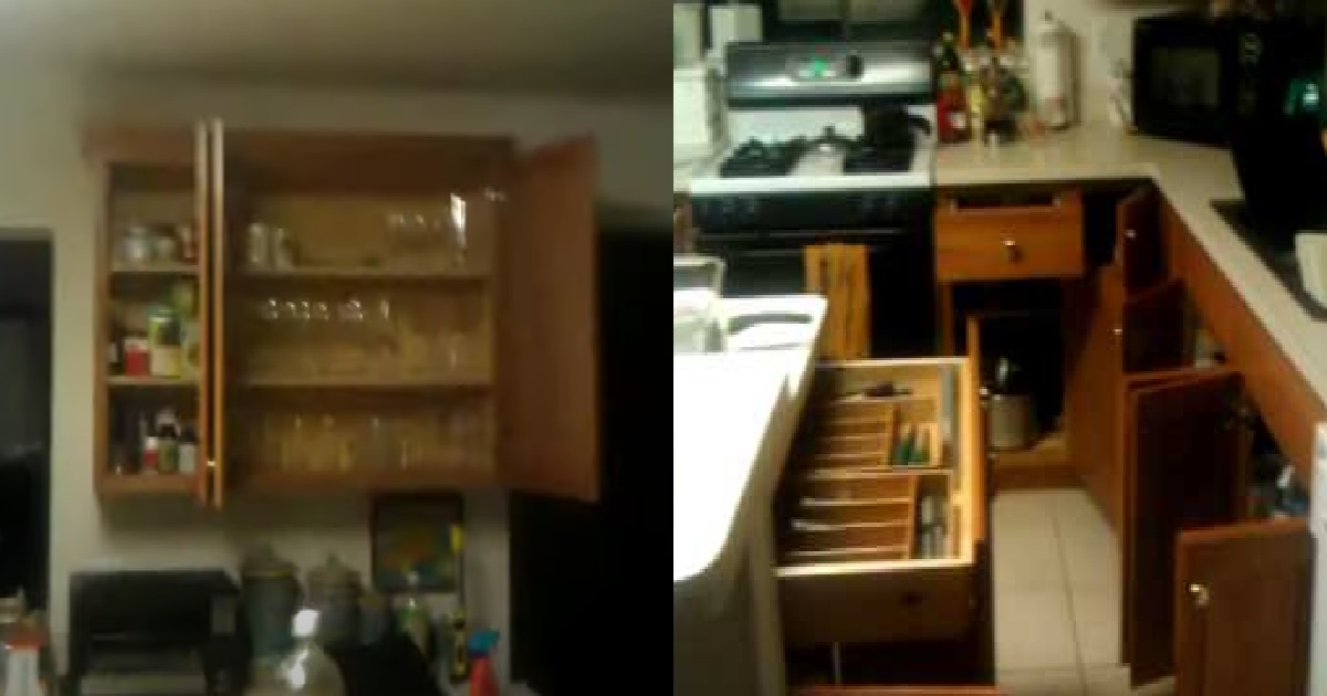 GIRL HAUNTED BY SPIRITS, GOES INTO KITCHEN AND FINDS ALL HER CABINETS OPEN
