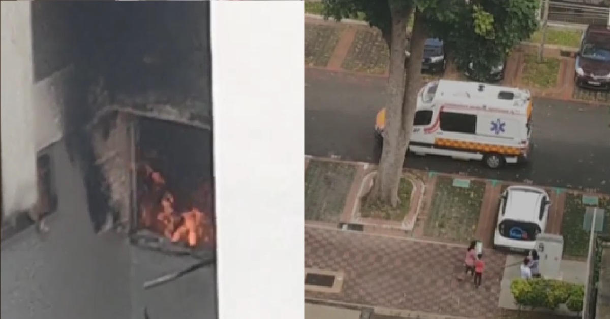 HUGE FIRE AT ANG MO KIO FLAT, OUTSIDE WALLS BURNED BLACK