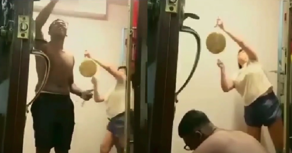 RACIST WOMAN MAKE FUN OF HINDU PRAYER, CLANK GONG WHILE GUY PRAYING