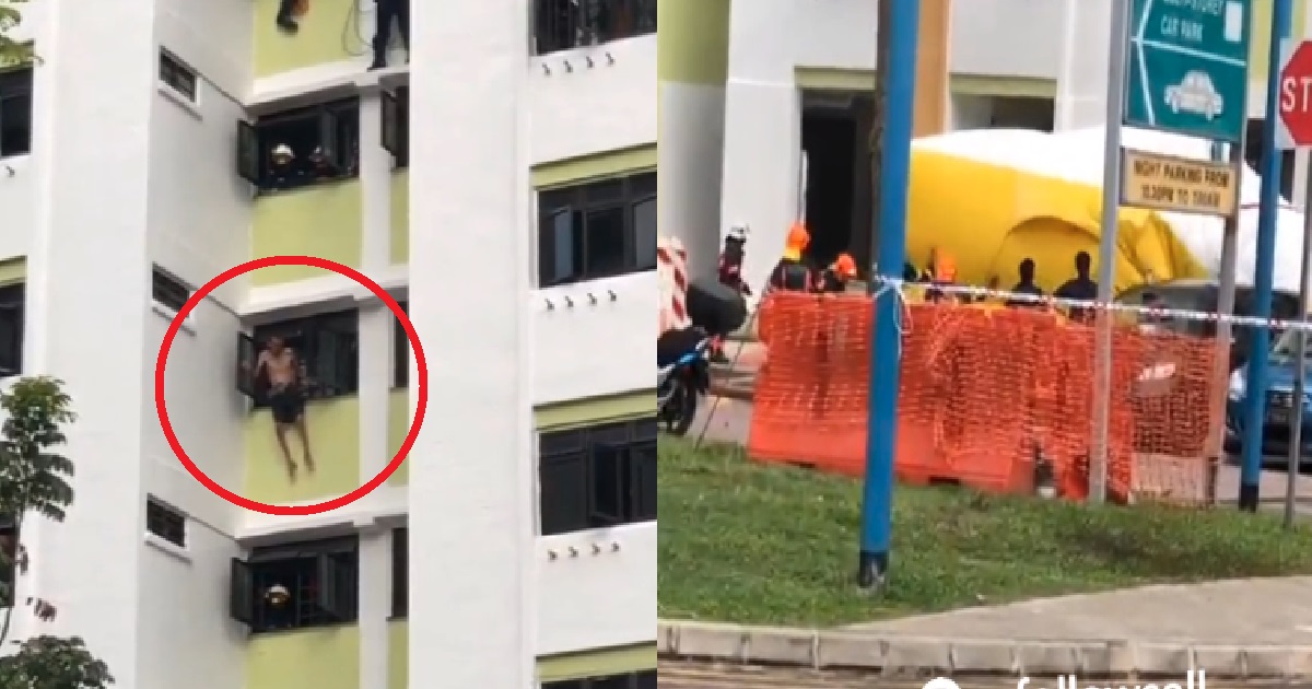 UNCLE SEEN STANDING ON 6TH FLOOR HDB LEDGE, WANT TO JUMP DOWN
