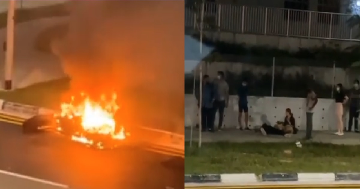 MOTORCYCLE CRASHED & GOES UP IN FLAMES, ALLEGED MOTORIST TOH ON PAVEMENT