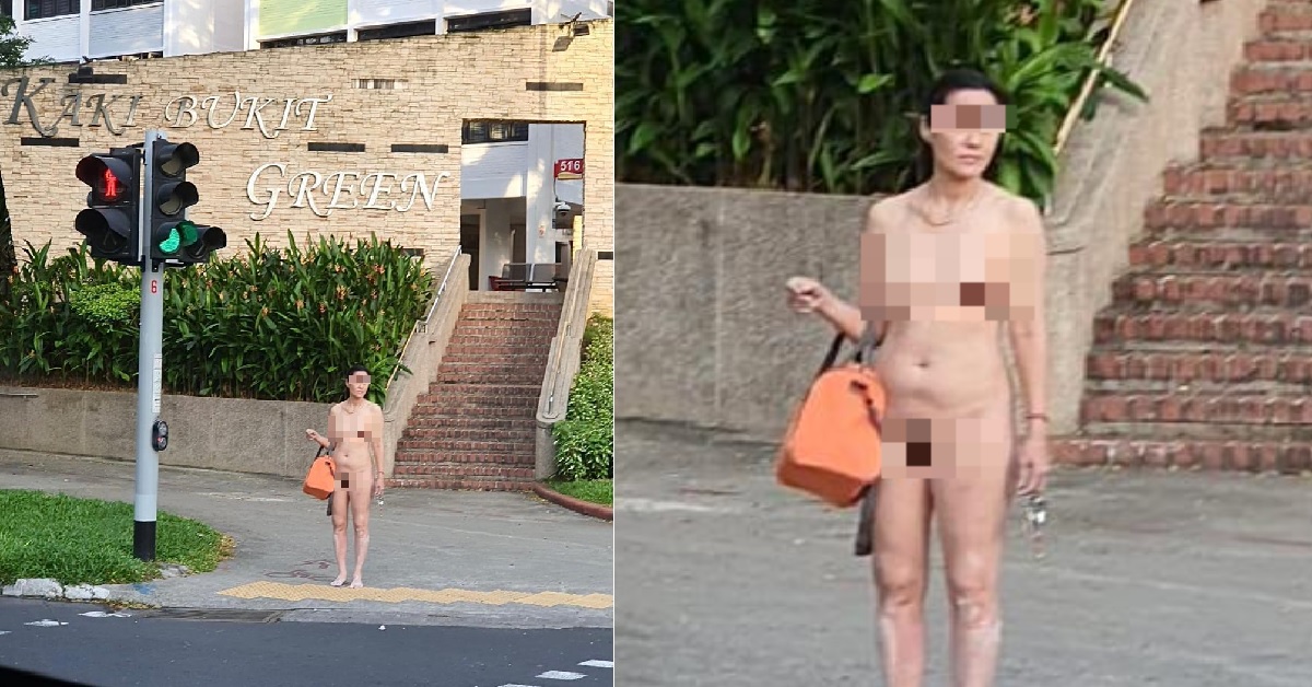 N*KED WOMAN WAITING AT TRAFFIC LIGHT, WEARING COMPLETELY NOTHING