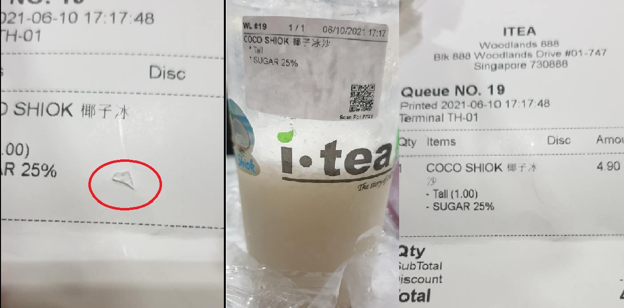 NETIZEN FOUND PLASTIC SHARD IN DRINK FROM WOODLANDS 888 i-TEA