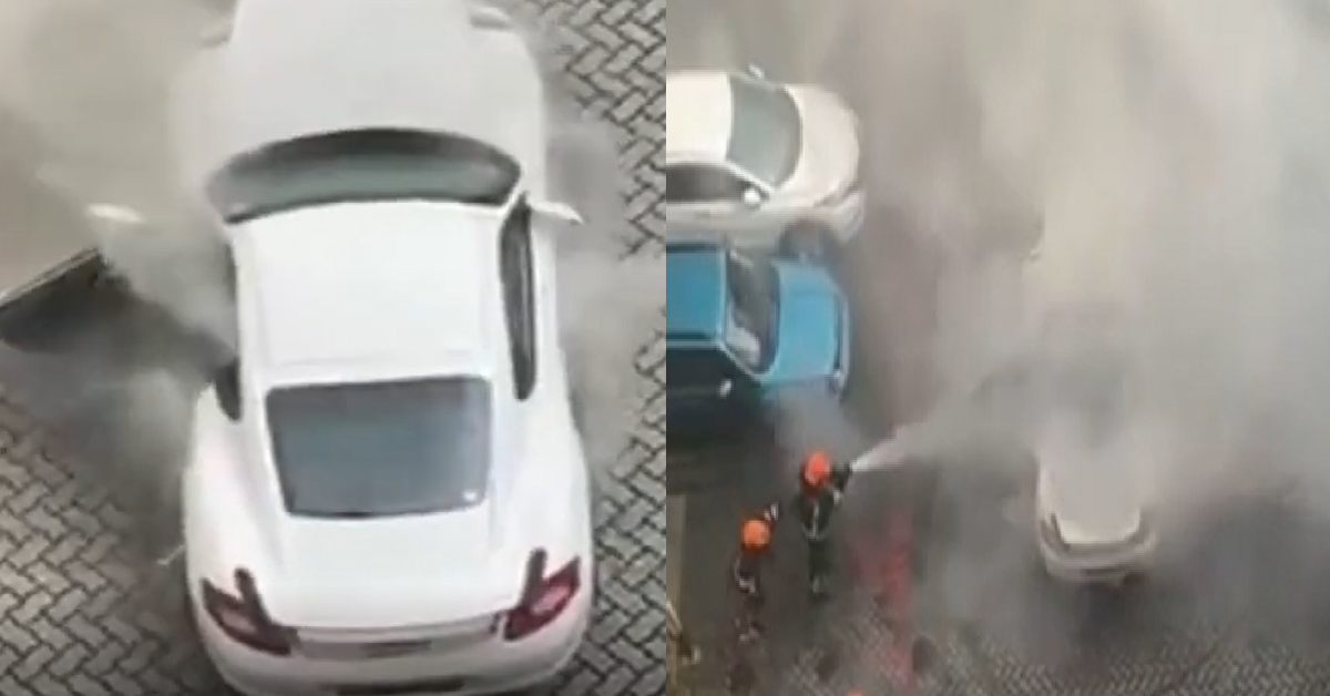 WHITE PORSCHE CAUGHT FIRE AT BISHAN STREET 22