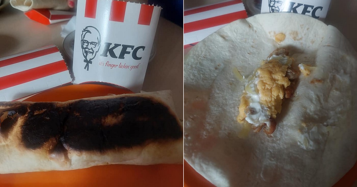 BURNED FOOD, FEEDBACK TO KFC BUT KFC TELL YOU TO GO FIND GRAB FOOD