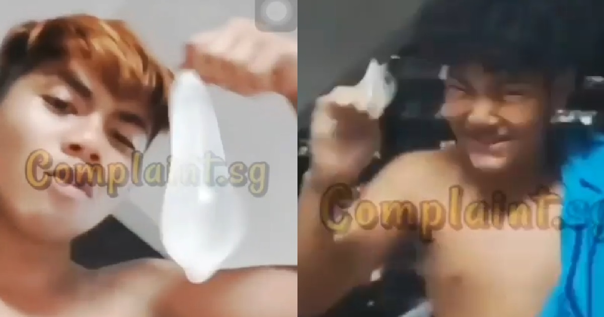 YPS IN GROUP OF 3, PLAYING WITH FILLED CONDOM AT STAIRCASE