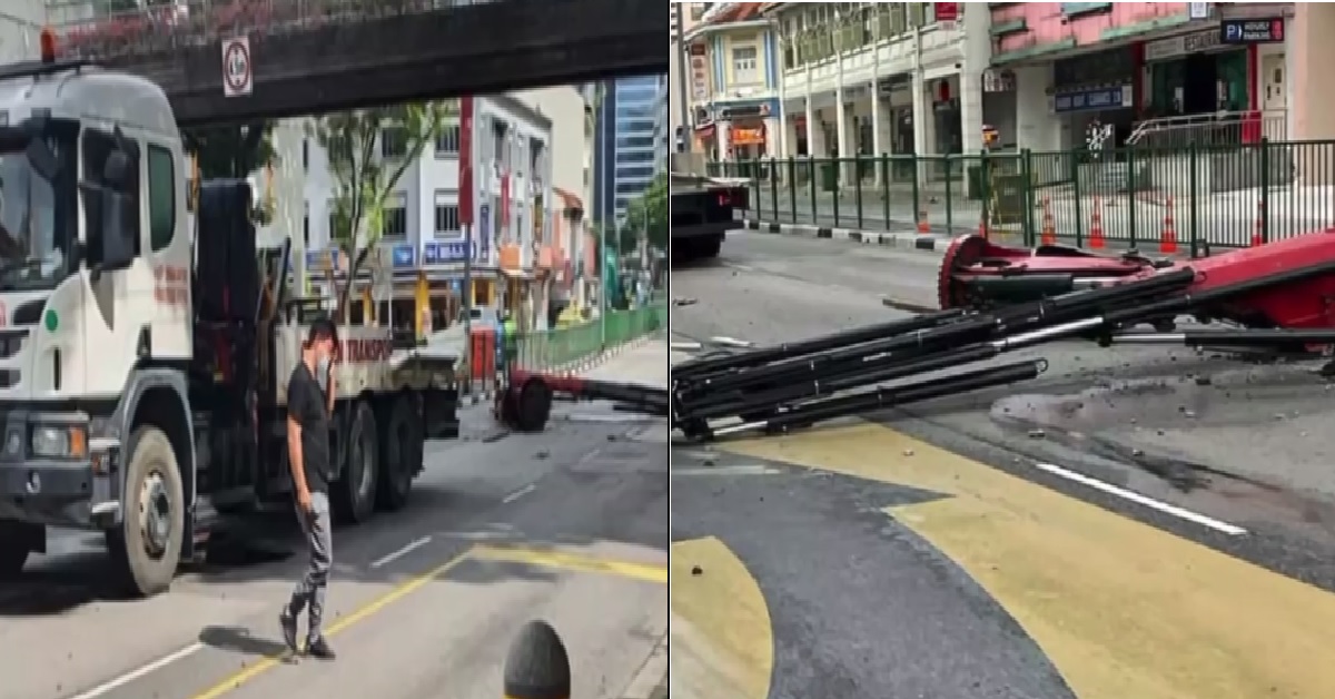 CRANE ON TRUCK KENA OVERHEAD BRIDGE AND DROP ON ROAD