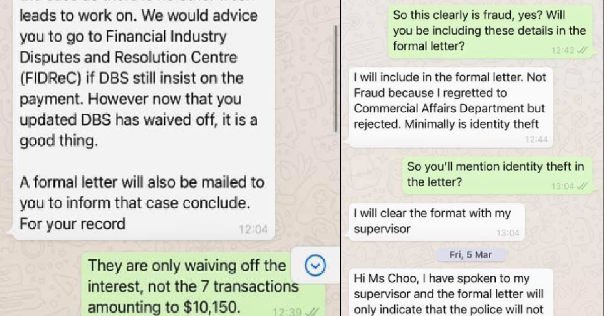 WOMAN’S DBS CREDIT CARD CHARGED OVER $10,000 & CLAIMS OTP FRAUD
