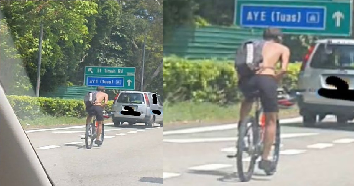 ERRANT CYCLIST SEEN RIDING TOPLESS ON EXPRESSWAY