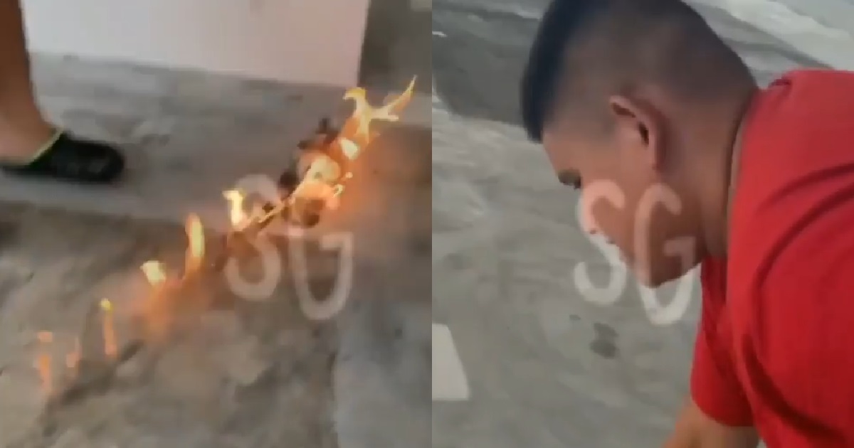 YPS SET FIRE TO CARPARK FLOOR USING HAND SANITIZER, USE SLIPPER TO FAN FLAMES