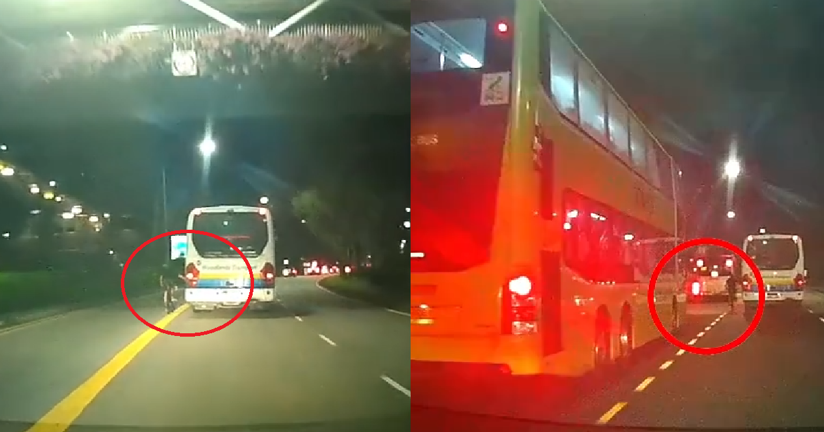 CYCLIST PLAYS WITH HIS LIFE BY GRABBING ONTO BUS TO GLIDE THROUGH TRAFFIC