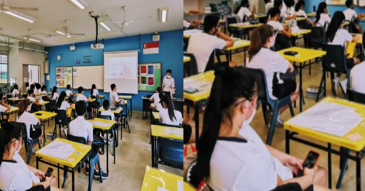 GIRL CAUGHT BY MOE PHOTOGRAPHER SECRETLY USING PHONE IN CLASS