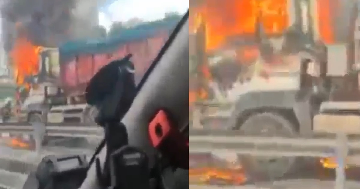 TIPPER TRUCK CAUGHT ON FIRE, BURN UNTIL CABIN MELTED