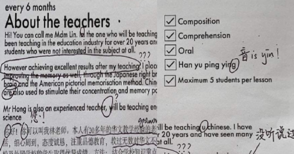 TUTOR WITH TERRIBLE GRAMMAR OFFERING CHINESE AND ENGLISH CLASSES