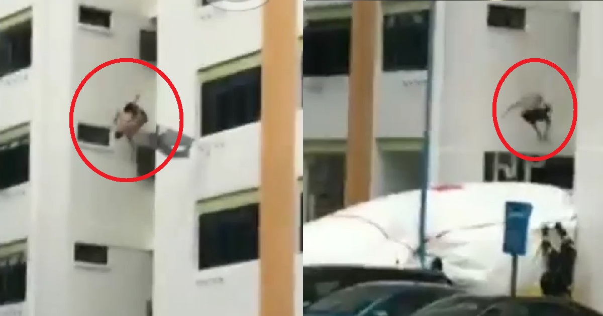 MAN JUMPS DOWN FROM HDB BUILDING, SAVED BY AIR CUSHION
