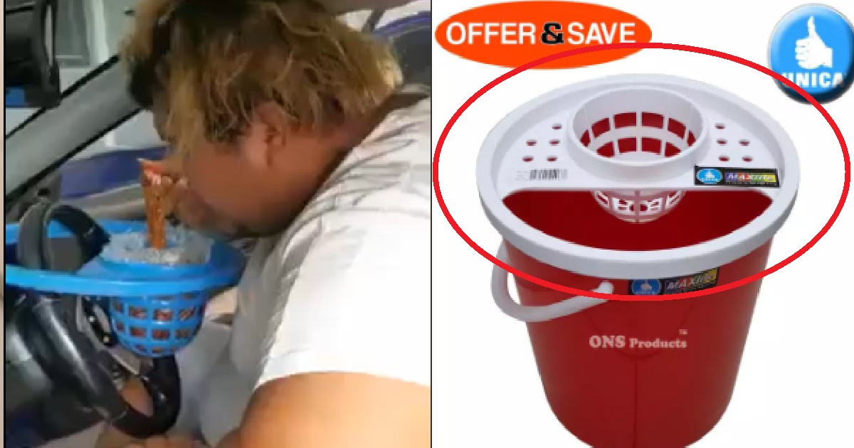 NO DINING-IN ALLOWED, SO GUY USE MOP WRINGER TO EAT IN HIS CAR INSTEAD