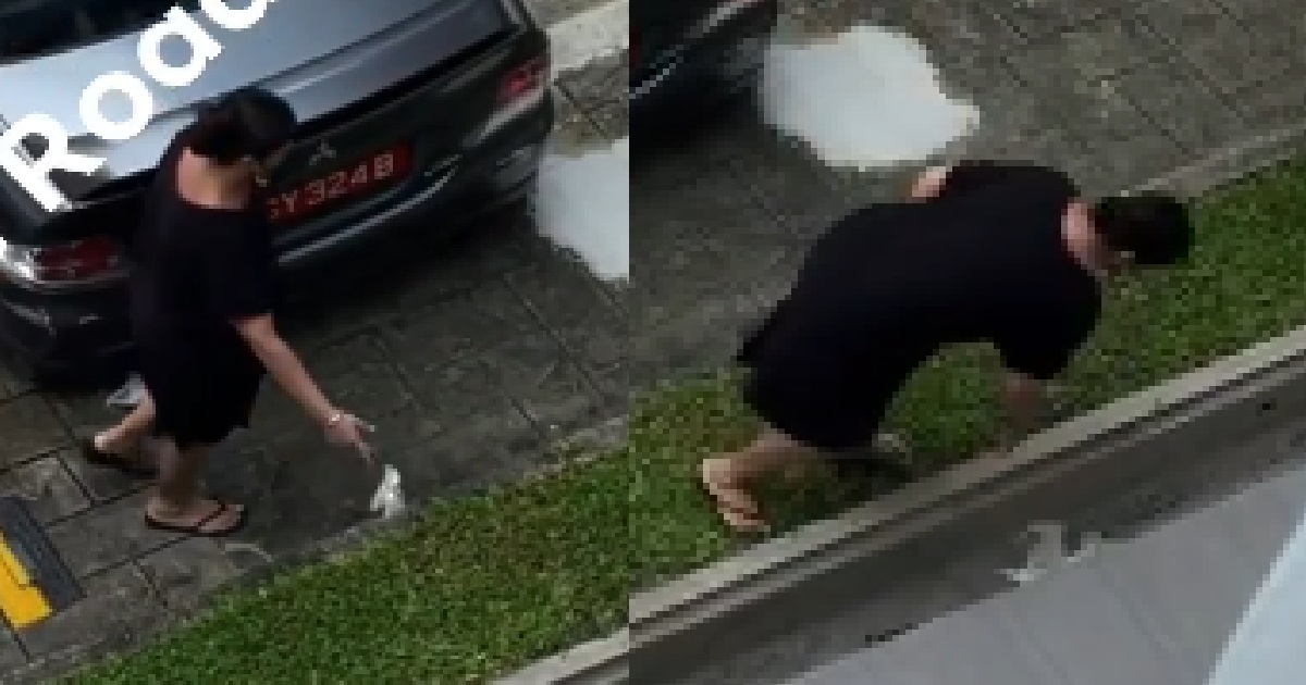 AUNTIE CASUALLY LITTERING, THROW TISSUE INTO LONGKANG