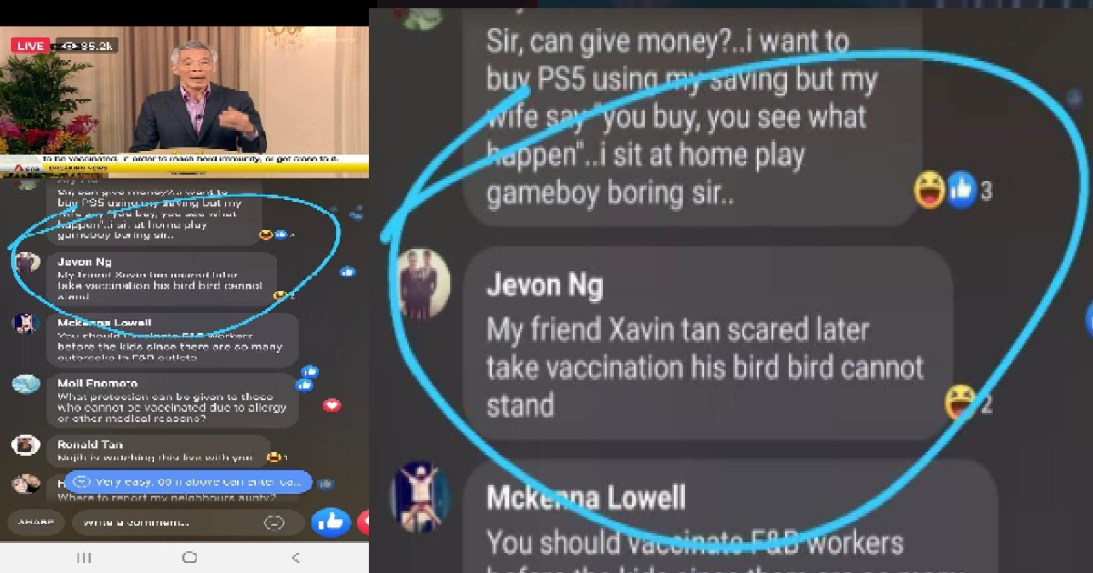 GUY TELL PM LEE HE SCARED HIS BIRD BIRD CANNOT STAND AFTER VACCINATION