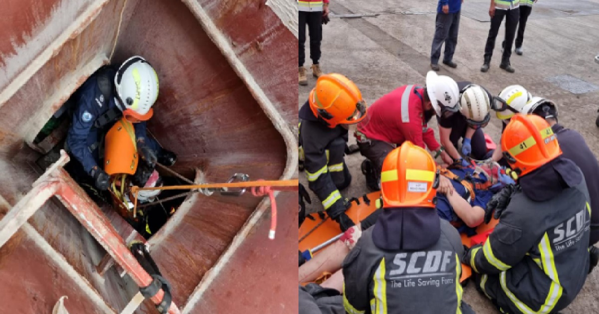 MAN FALLS INTO 15M CARGO HOLD OF SHIP, LEGS BROKEN AND HEAD INJURED