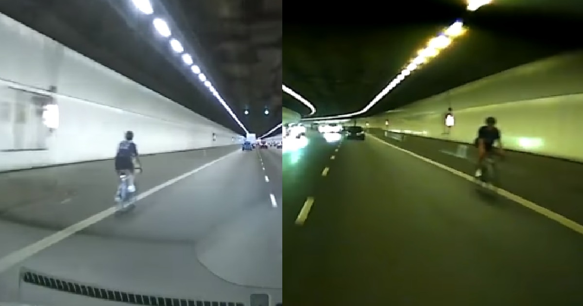 ERRANT CYCLIST SEEN CYCLING ILLEGALLY INSIDE EXPRESSWAY TUNNEL