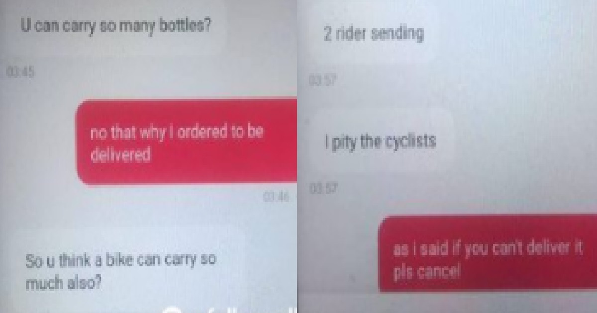 FOODPANDA RIDER SENDING BIG ORDER OF DRINKS, “U THINK BIKE CAN CARRY SO MUCH?”