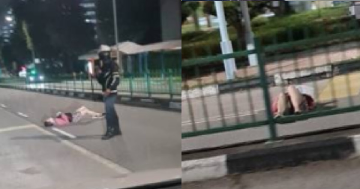 WOMAN LIE DOWN ON ROAD IN YISHUN, REFUSE TO TALK OR MOVE