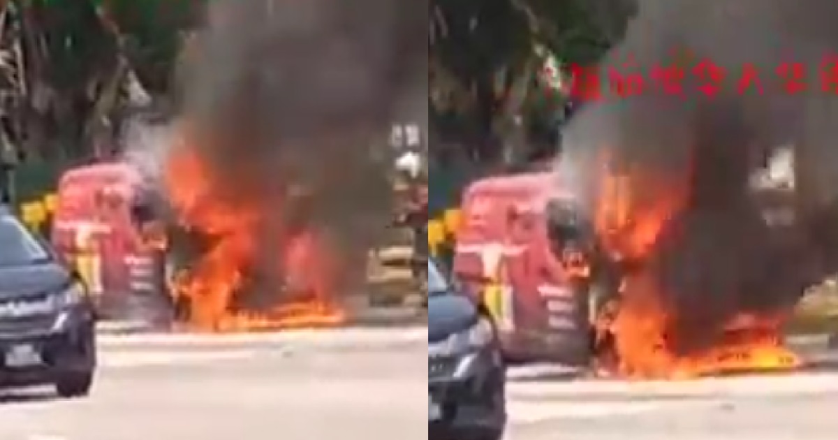 VAN CAUGHT ON FIRE, FRONT PART OF VEHICLE BURN UNTIL MELTED