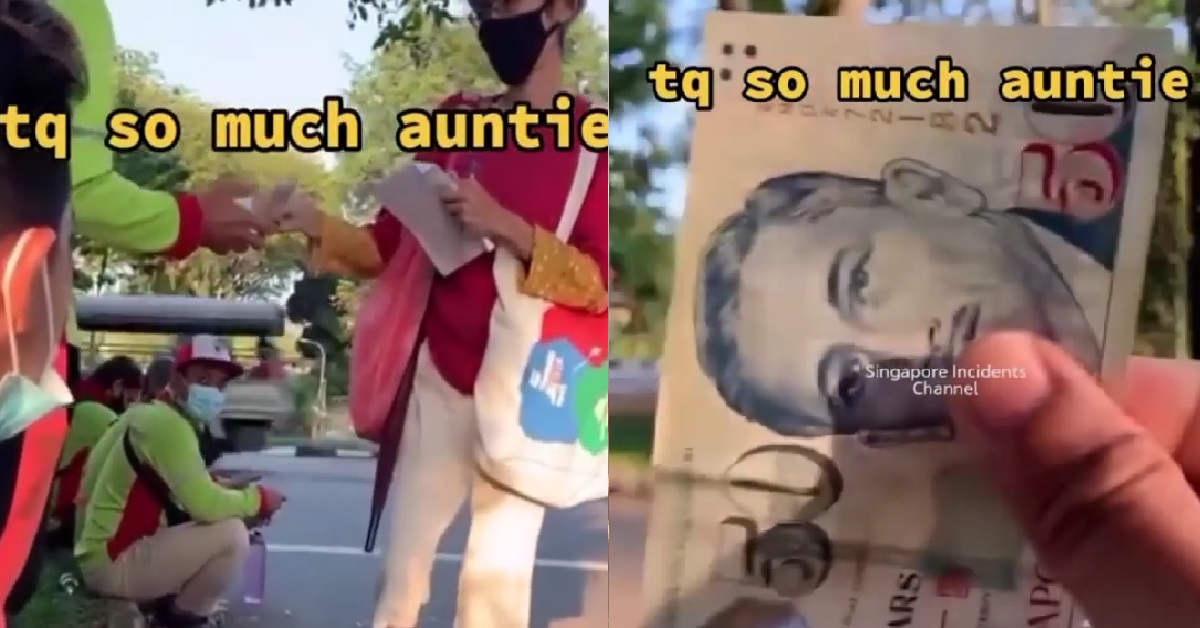 GENEROUS AUNTIE GIVING OUT $50 NOTES TO FOREIGN WORKERS