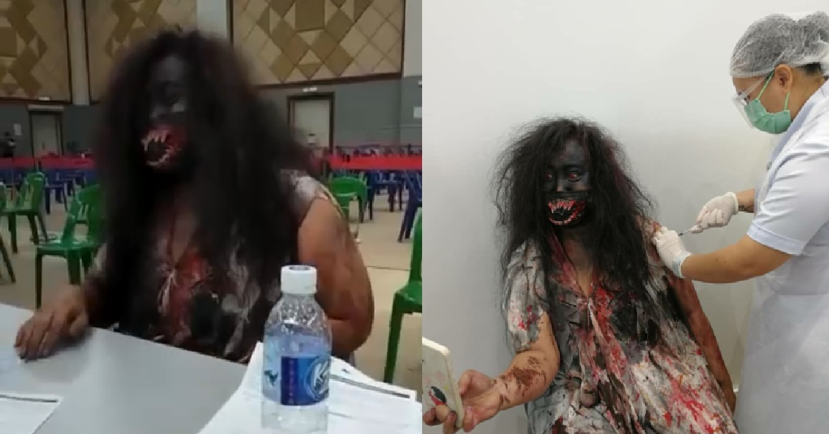 M’SIAN GIRL DRESS UP AS PONTIANAK TO GO FOR HER VACCINATION