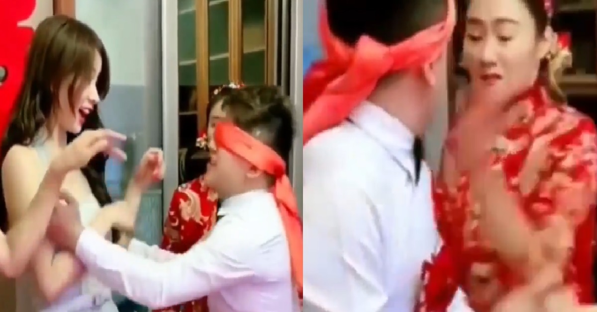 GUY BLINDFOLDED CAN’T SEE HIS BRIDE, GRAB WRONG GIRL THEN KENA WHACK